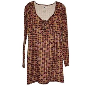 SO Goods for Life long sleeve dress empire waist medallion / graphic print